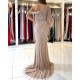 Luxurious Long Sleeve Beadings Prom Dress Long Mermaid Eevning Gowns With Slit