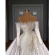 Off-the-Shoulder Long Sleeves Mermaid Wedding Dress Pearls With Detachable Train