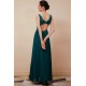 Dark Green V-neck Open-back Sleeveless Lace Evening Dress