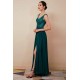 Dark Green V-neck Open-back Sleeveless Lace Evening Dress