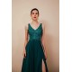 Dark Green V-neck Open-back Sleeveless Lace Evening Dress
