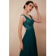 Dark Green V-neck Open-back Sleeveless Lace Evening Dress