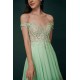 Mint Green Chiffon See-through Off-the-shoulder Lace Evening Dress
