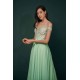 Mint Green Chiffon See-through Off-the-shoulder Lace Evening Dress