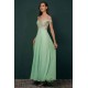 Mint Green Chiffon See-through Off-the-shoulder Lace Evening Dress