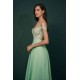 Mint Green Chiffon See-through Off-the-shoulder Lace Evening Dress