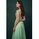 Mint Green Chiffon See-through Off-the-shoulder Lace Evening Dress