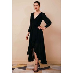 Black Long sleeves High low Chiffon Evening Dress