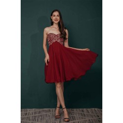 Burgundy Sweetheart Sparkle Beaded Chiffon Homecoming Dress