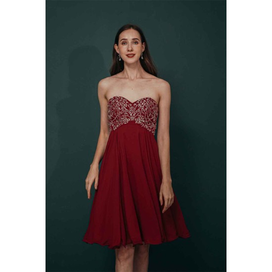 Burgundy Sweetheart Sparkle Beaded Chiffon Homecoming Dress