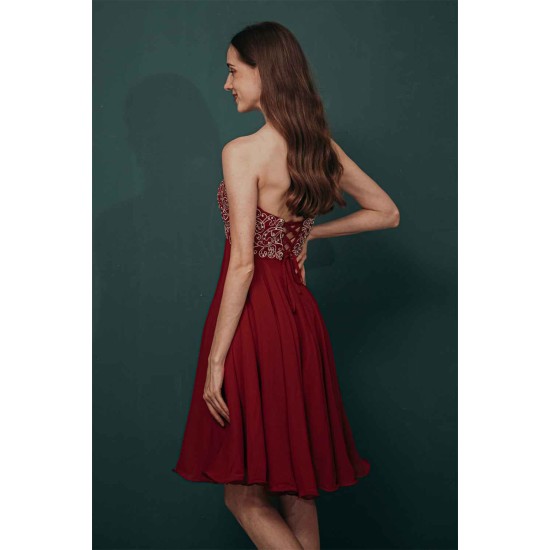 Burgundy Sweetheart Sparkle Beaded Chiffon Homecoming Dress