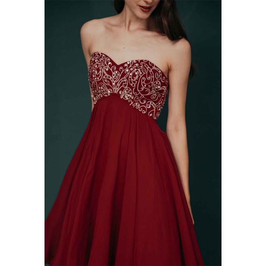 Burgundy Sweetheart Sparkle Beaded Chiffon Homecoming Dress