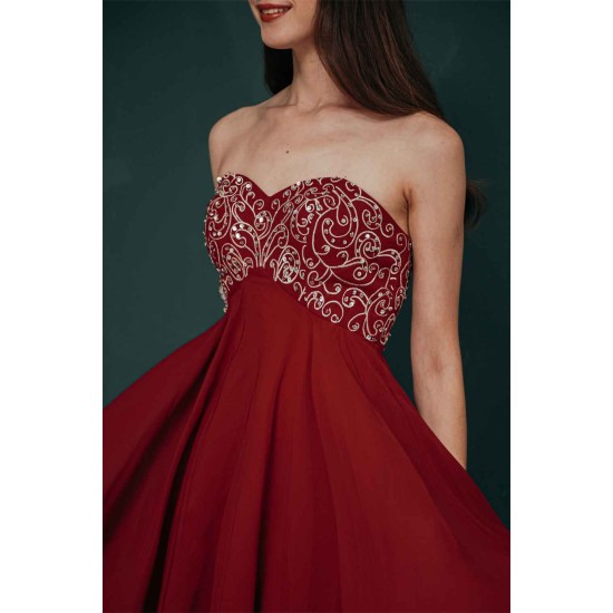 Burgundy Sweetheart Sparkle Beaded Chiffon Homecoming Dress