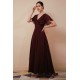 Elegant Rust Cool-shoulder V-neck Chiffon Evening Dress