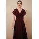 Elegant Rust Cool-shoulder V-neck Chiffon Evening Dress