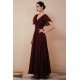 Elegant Rust Cool-shoulder V-neck Chiffon Evening Dress