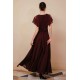 Elegant Rust Cool-shoulder V-neck Chiffon Evening Dress
