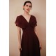 Elegant Rust Cool-shoulder V-neck Chiffon Evening Dress