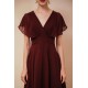 Elegant Rust Cool-shoulder V-neck Chiffon Evening Dress