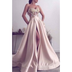 Gorgeous Sweetheart Long Prom Dress Slit Evening Gowns Appliques