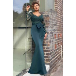 Elegant Long Sleeve Lace Evening Dress Mermaid V-Neck Online