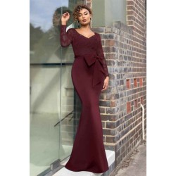 Elegant Long Sleeve Lace Evening Dress Mermaid V-Neck Online