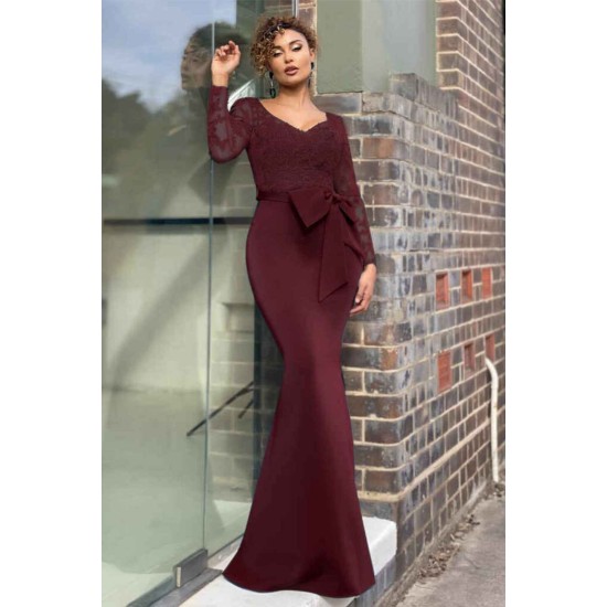 Elegant Long Sleeve Lace Evening Dress Mermaid V-Neck Online