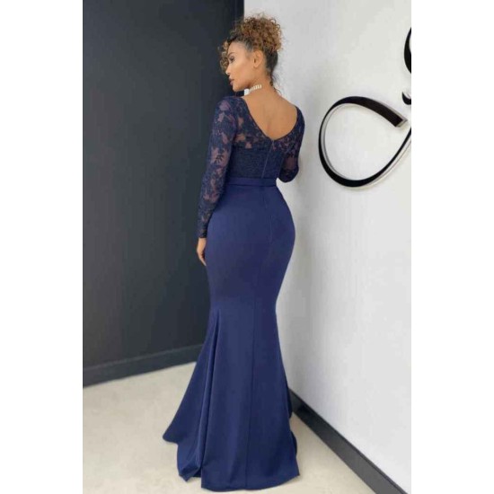 Elegant Long Sleeve Lace Evening Dress Mermaid V-Neck Online