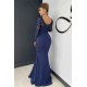 Elegant Long Sleeve Lace Evening Dress Mermaid V-Neck Online