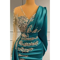 Glamorous Long Sleeve Mermaid Evening Dress With Lace Appliques Party Gowns