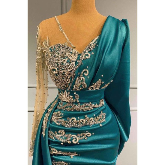 Glamorous Long Sleeve Mermaid Evening Dress With Lace Appliques Party Gowns