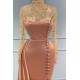Goegeous Long Sleeves Mermaid Evening Dress Lace High-Neck With Buttons