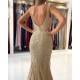 V-Neck Sleeveless Mermaid Evening Dress With Gold Appliques