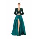 Elegant Long sleeve Deep V-neck Dark green Evening Dress | Ballbella Real Shooting