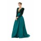 Elegant Long sleeve Deep V-neck Dark green Evening Dress | Ballbella Real Shooting
