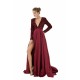 Elegant Long sleeve Deep V-neck Dark green Evening Dress | Ballbella Real Shooting