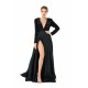 Elegant Long sleeve Deep V-neck Dark green Evening Dress | Ballbella Real Shooting