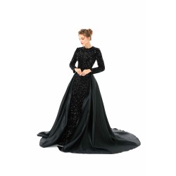 Elegant Long sleeve Sequin Evening Dress with Detachable Skirt | Ballbella Real Shooting