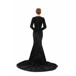 Elegant Long sleeve Sequin Evening Dress with Detachable Skirt | Ballbella Real Shooting