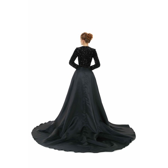 Elegant Long sleeve Sequin Evening Dress with Detachable Skirt | Ballbella Real Shooting