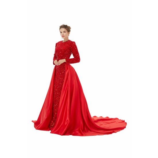 Elegant Long sleeve Sequin Evening Dress with Detachable Skirt | Ballbella Real Shooting
