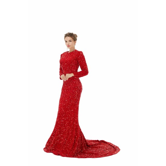 Elegant Long sleeve Sequin Evening Dress with Detachable Skirt | Ballbella Real Shooting