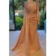 Elegant Long Sleeves Prom Dress Floral Evening Party Dress with Side Sweep Train