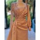 Elegant Long Sleeves Prom Dress Floral Evening Party Dress with Side Sweep Train