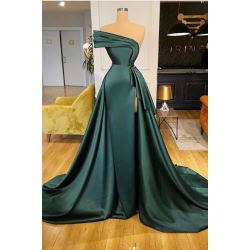 Long Dark Green Satin Prom Dresses Elegant Split Evening Gowns