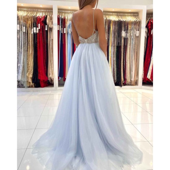 Glamorous Sweetheart Prom Dress Long Backless Tulle Evening Gowns
