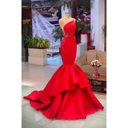 Chic Red Sleeveless Mermaid Prom dresses Long Evening Party Gowns