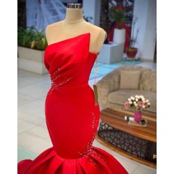 Chic Red Sleeveless Mermaid Prom dresses Long Evening Party Gowns