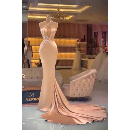 Chic Champagne Sleeveless Mermaid Prom Dresses Long Evening Gowns