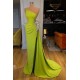 Yellow Green One Shoulder Mermaid Prom Dress Long Split With Beads